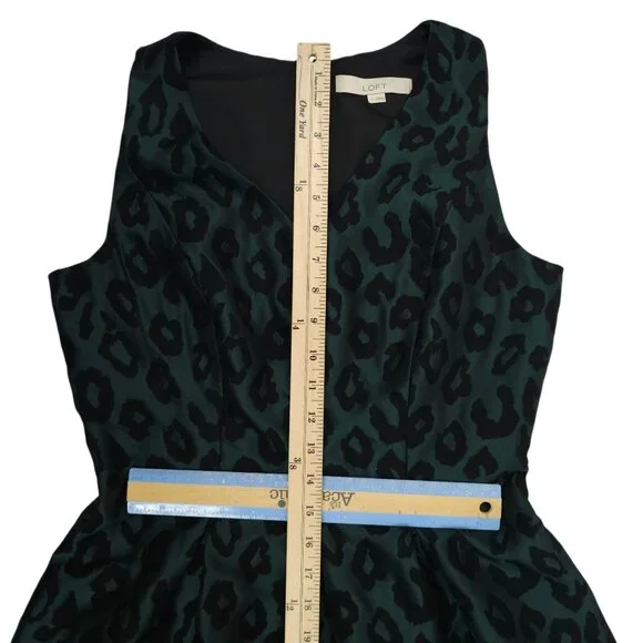 Ann Taylor Loft Leopard Print Jacquard Fit & Flare Dress Womens 4 Black Green - Picture 10 of 16